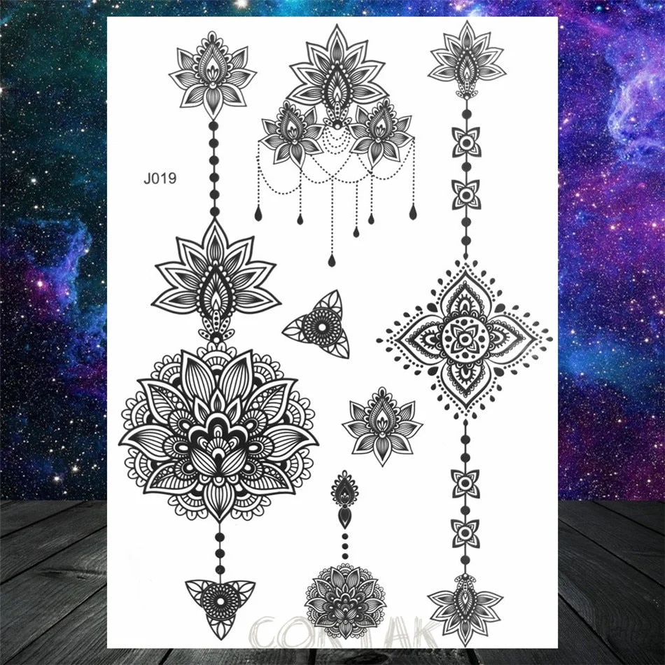 Black Dreamcatcher Temporary Tattoos Sticker For Women Fashion Body Art Back Tatoos Fake Jewelry Mandala Flower Tattoo For Party