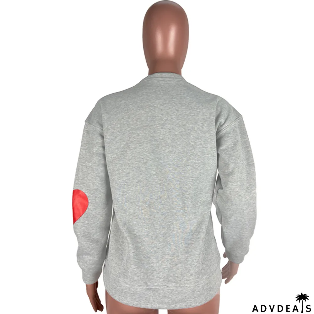 Casual Printed Fleece O Neck Sweatshirt Top