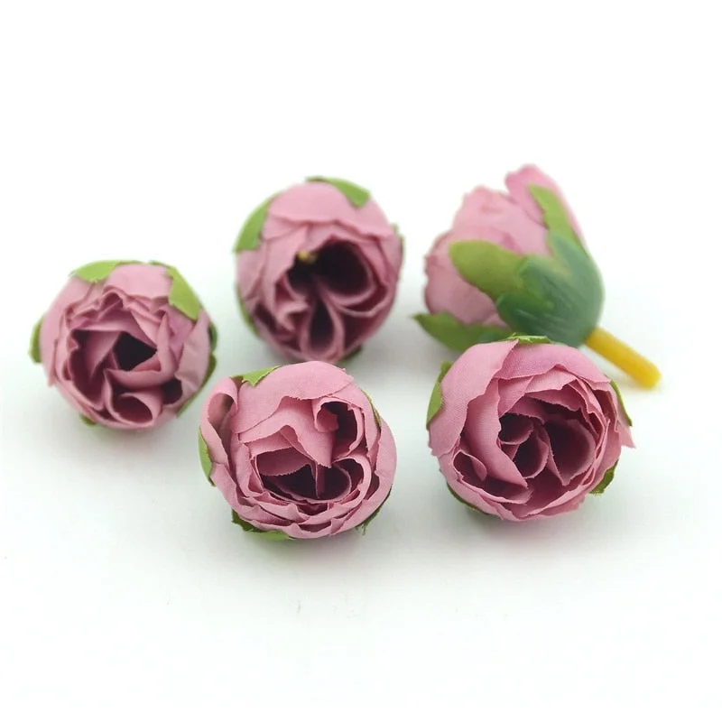 10pcs Cheap Mini Real Touch Silk Artificial Rose Flower Head Camellia Buds Wedding Home Decoration Wreaths Craft Fake Flowers