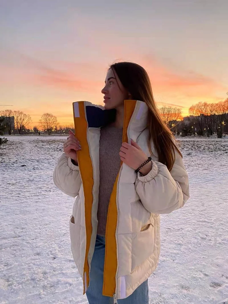 Winter -20?Oversize Jacket Female Coat Patchwork Windbreaker Women Padded Zipper Outwear Parka Thick Streetwear Overcoat Warm