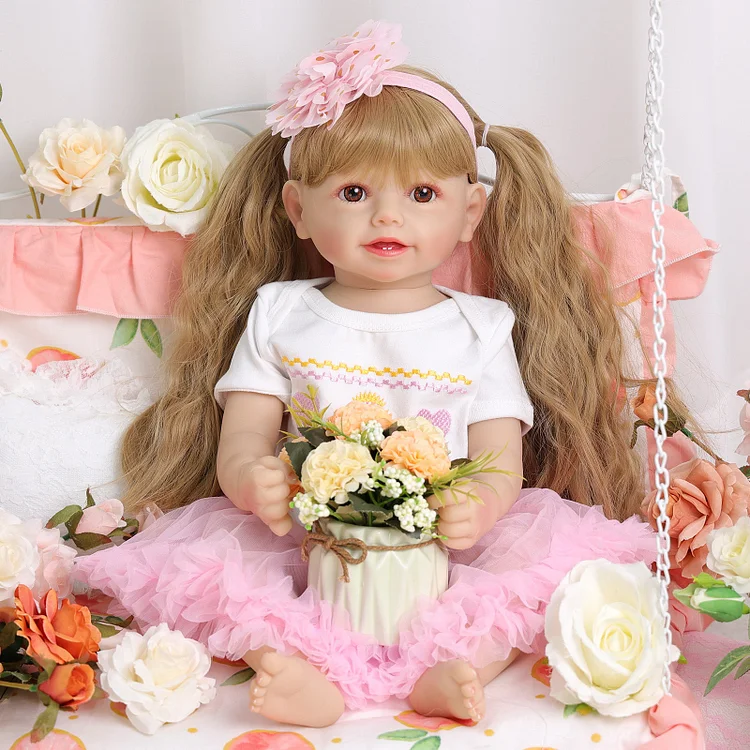[50% OFF] Babeside Cissy 22'' Realistic Reborn Baby Doll Girl Brown Eyes Lovely Awake Pink Flowers