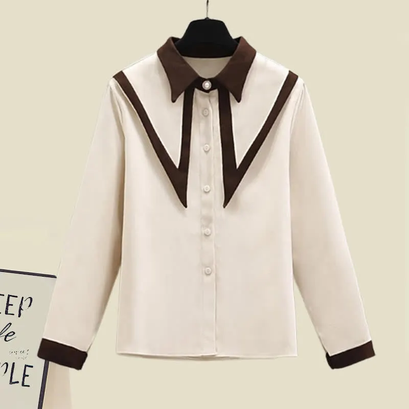 Lapel Shirt Pleated Skirt Two Piece Set