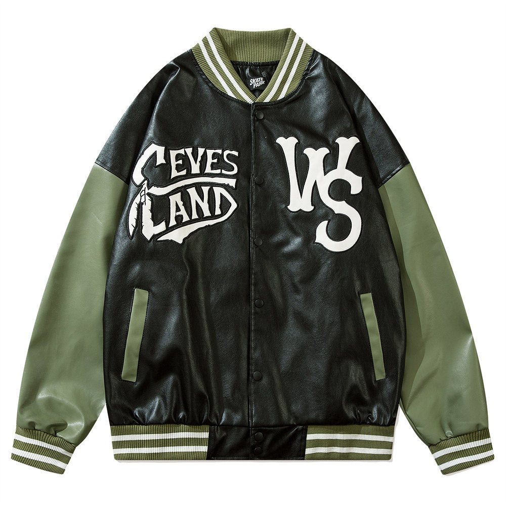 OLCooL 2024 Fall Fashion Vintage Green Embroidery Varsity Jacket olcool