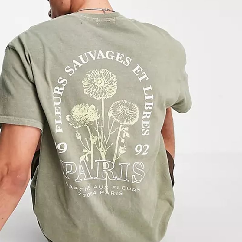 Men Paris Flower Print T-shirt