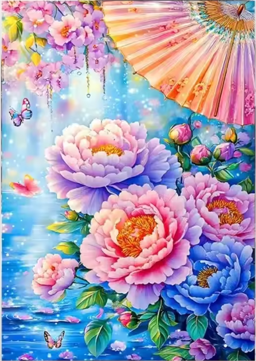 Fan Peony-AB Round Drill Diamond Painting-40*50CM(Canvas)