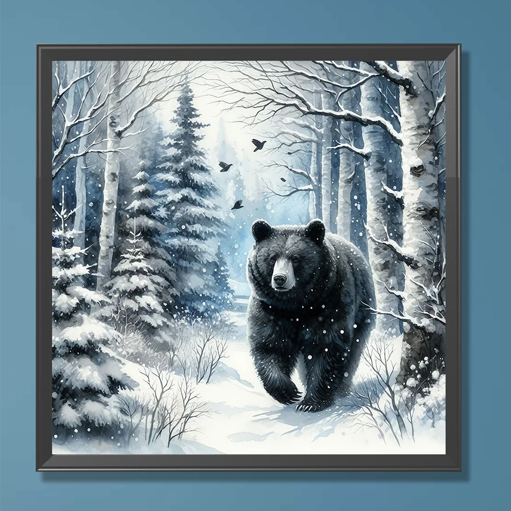 Diamond Painting - Full Round Drill - Winter Black Bear(Canvas|30*30cm)