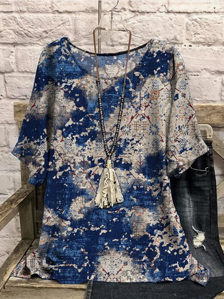 Women Short Sleeve Scoop Neck Printed Colorblock Women Tops
