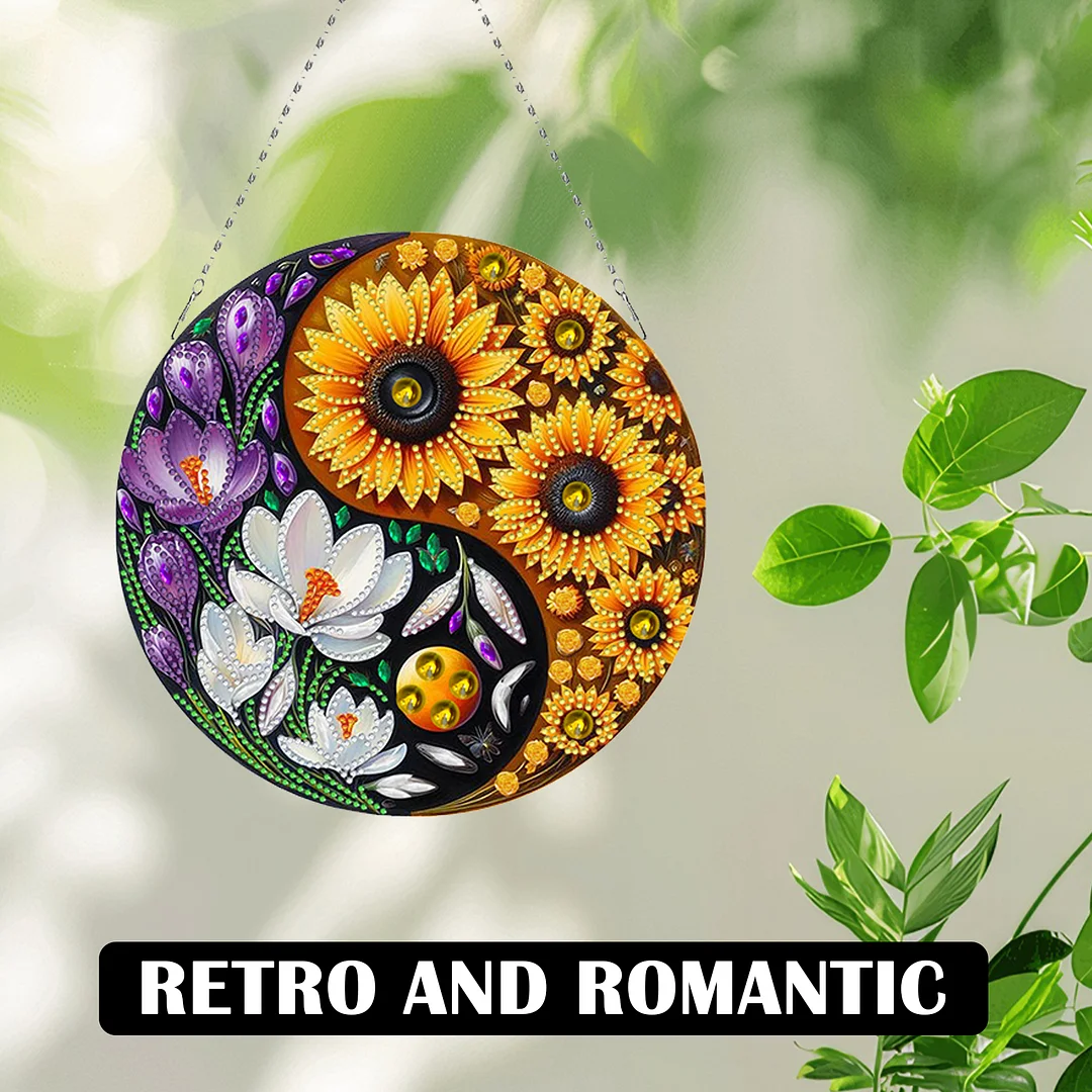 Flower Yin Yang 2D Flat DIY Diamond Painting Set Diamond Art Pendant Home Decor