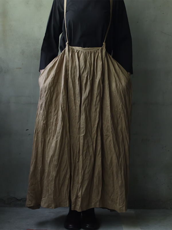 Solid Color Cotton And Linen Overalls Skirt hjn Shicloths