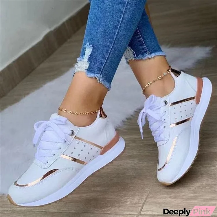 Women's Classic Thick Sole Patchwork Lace Up PU Sneakers