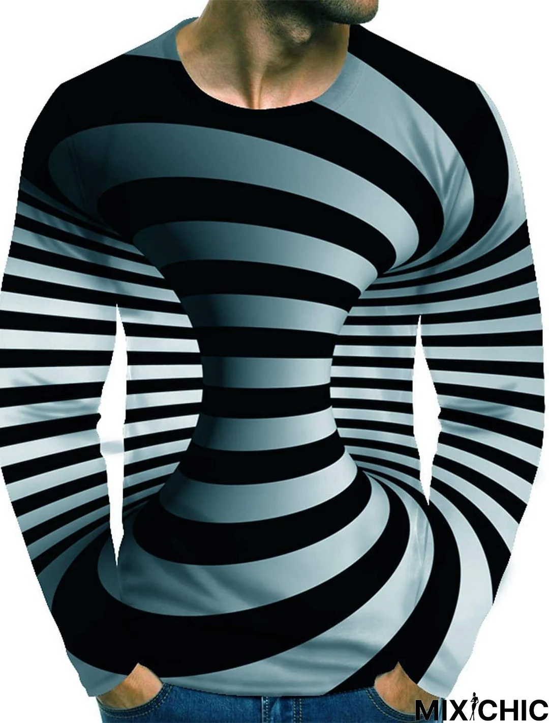 Men's Tee T Shirt 3D Print Graphic Optical Illusion Plus Size Print Long Sleeve Daily Tops Streetwear Exaggerated Round Neck