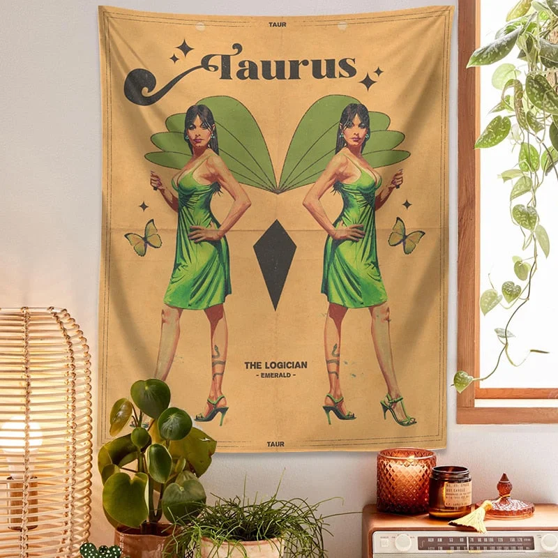 12Constellation Tarot Tapestry retro modern woman Tarot Wall Hanging sexy woman Room Decor Bedspread Cover Sun starry Wall Decor