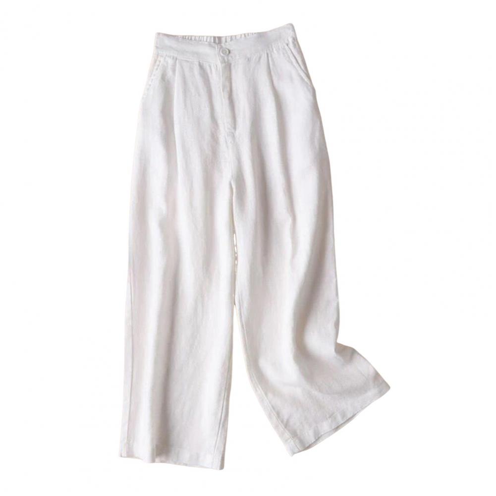 Querysynth Women Pants High Waist Button Zipper Fly Casual Trousers Solid Color Straight Wide Leg Long Pants Leisure Daily Wear