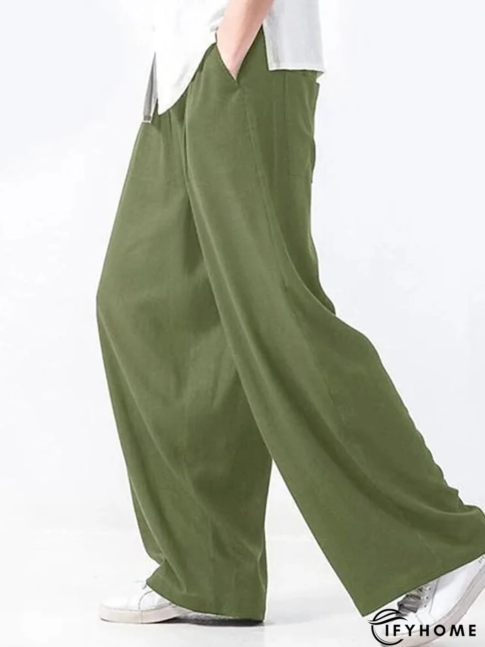 Men's Linen Pants Trousers Summer Pants Beach Pants Drawstring Elastic Waist Plain Breathable Soft Casual Daily Holiday Linen / Cotton Blend Fashion Streetwear Black Yellow Micro-elastic | IFYHOME