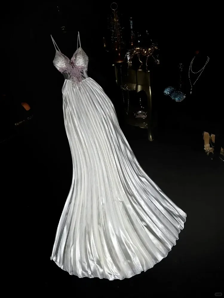 A Line Vintage Spaghetti Straps Long Prom Party Dresses Unique Evening Dress