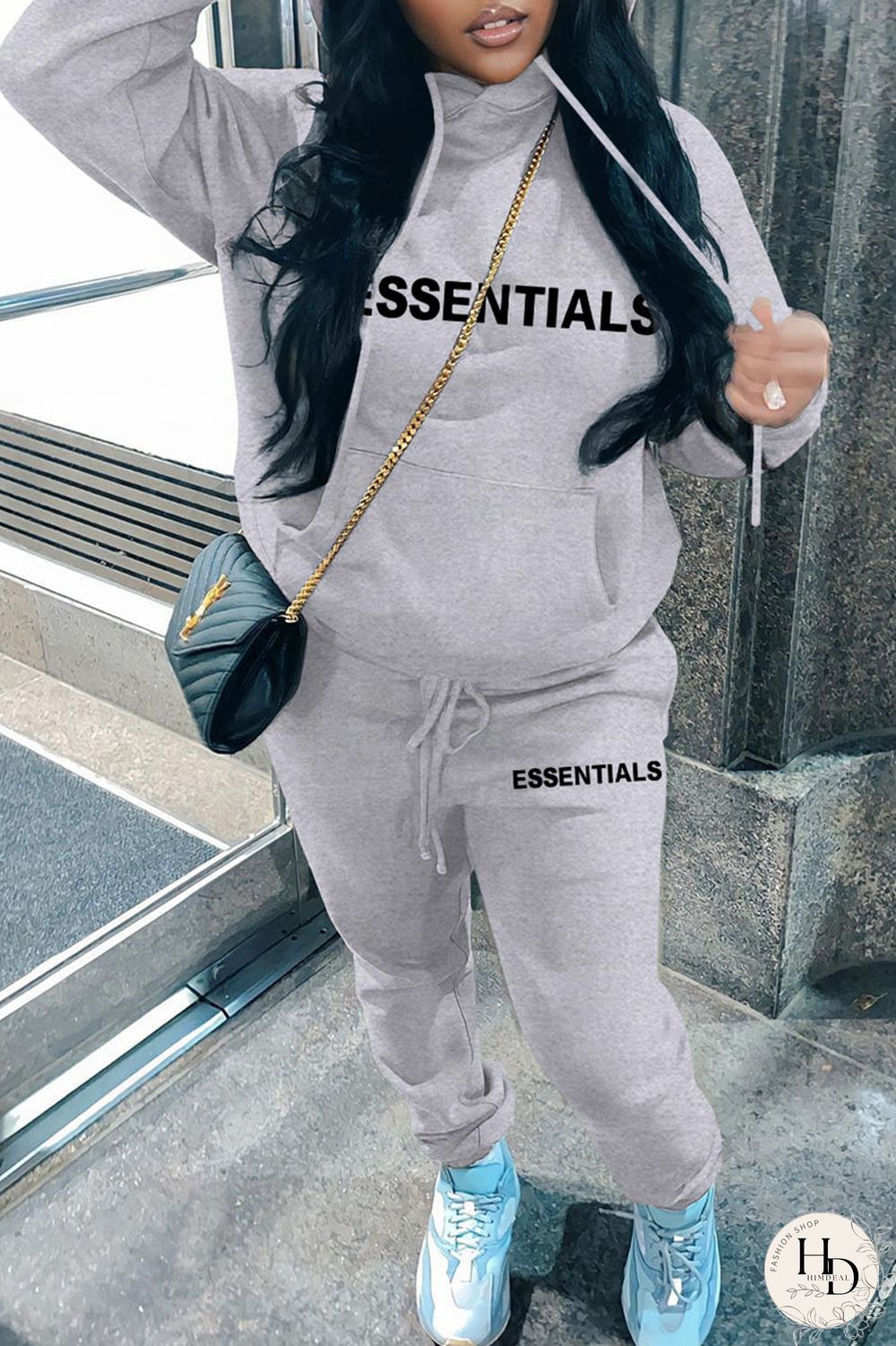 White Casual Print Patchwork Hooded Collar Long Sleeve Two Pieces