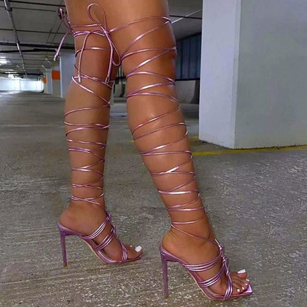 Solid Color Chic Lace-Up Stiletto Sandals
