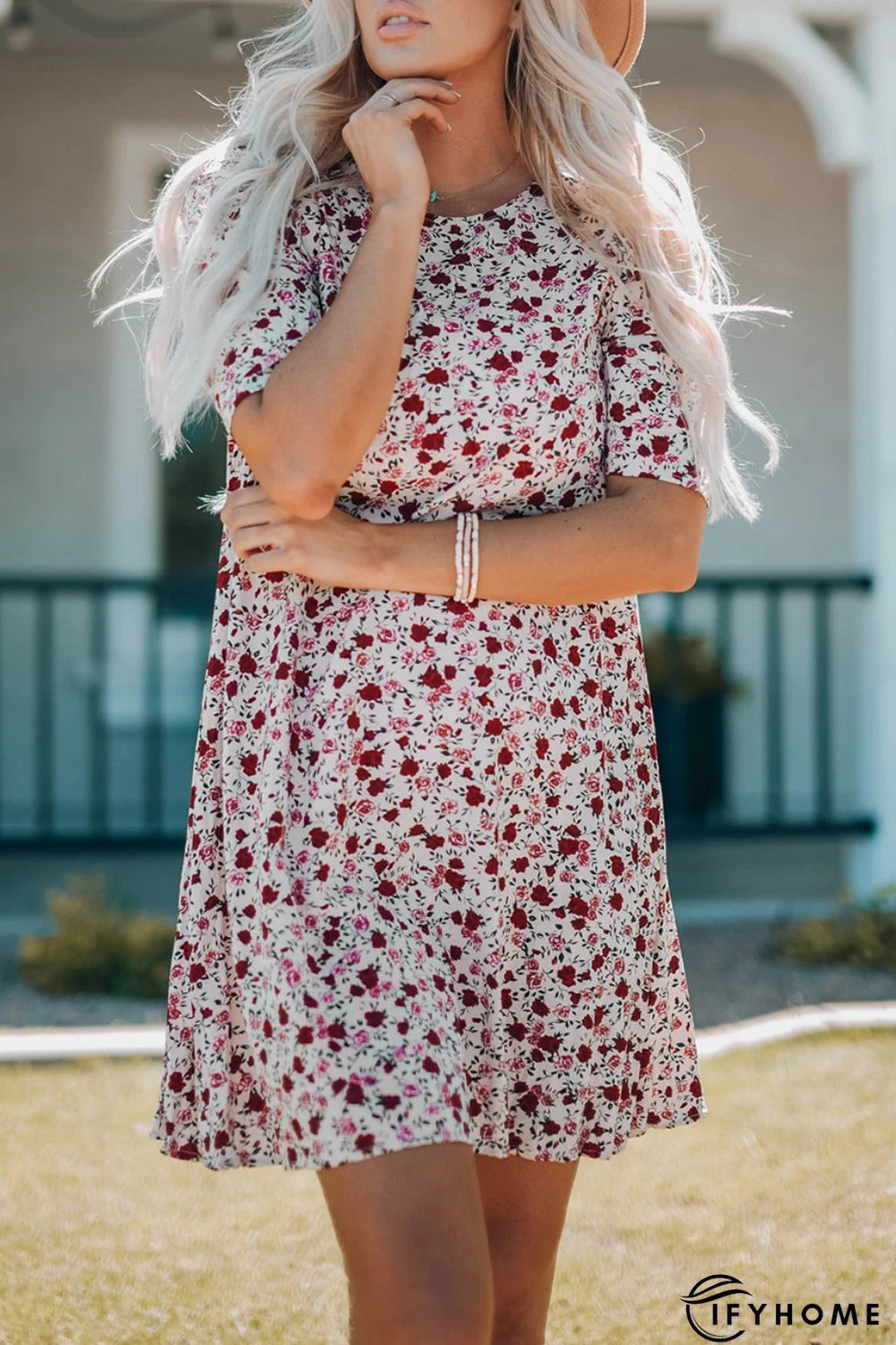 Puff Sleeve A-line Floral Print Mini Dress | IFYHOME