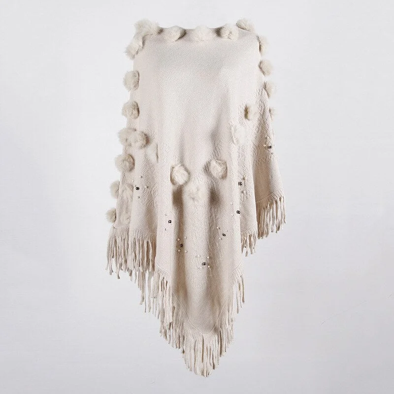 Graduation Gifts  2022 Autumn Pullover Female Casual Cloak Poncho Knitting Pullover Knitting Coat Women Fashion Tassle Cloak with Ball