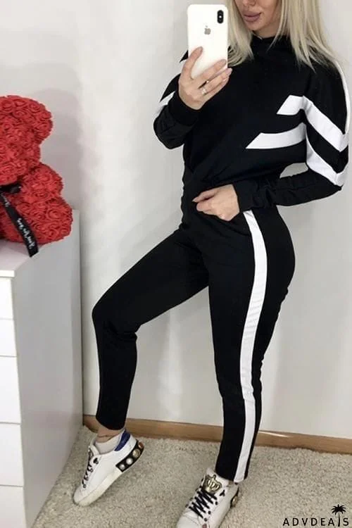 Stripe Crop Hoodie Pants Set