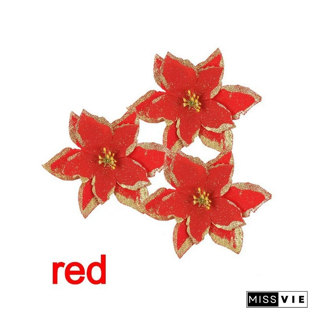 10 Pcs/Set Glitter Christmas Flower Poinsettia Christmas Tree Decorations Ornaments Christmas DIY Craft 11 Colors