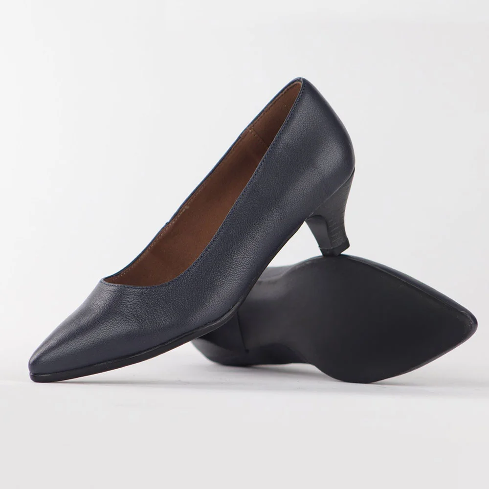 Navy Pointed Toe Slip-On Kitten Heel Simple Pumps for Women