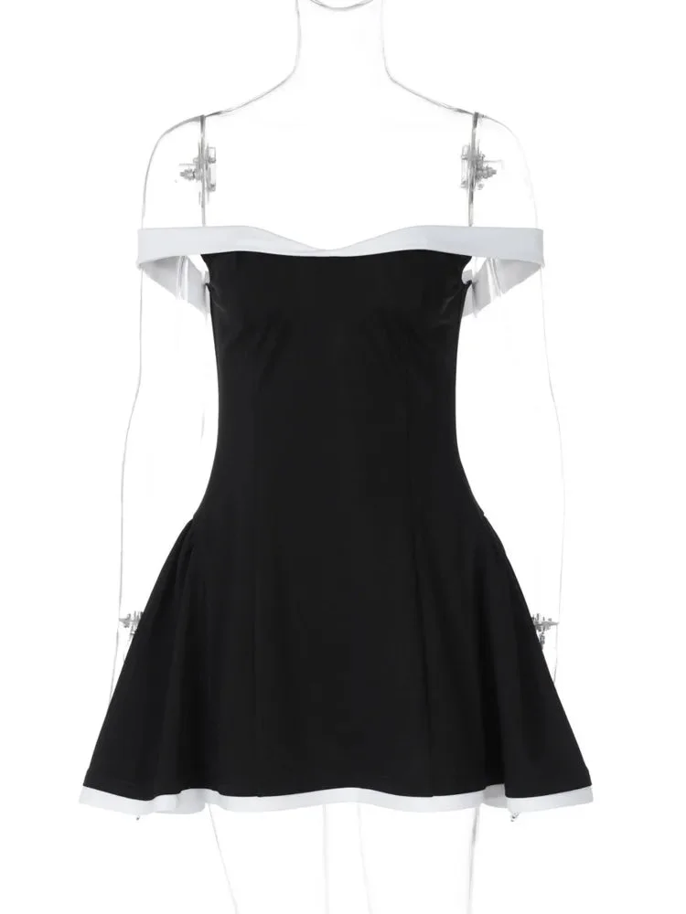 Woherb Black Flare White Off-shoulder Mini Dress-Outfit Ideas