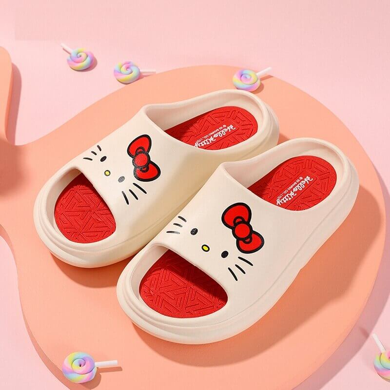 2022 NEW Hello Kitty Women Girls Slippers Shower Slippers Bathroom Sandals Comfy Thick Sole Flip Flop White A Cute Shop - Inspired by You For The Cute Soul 
