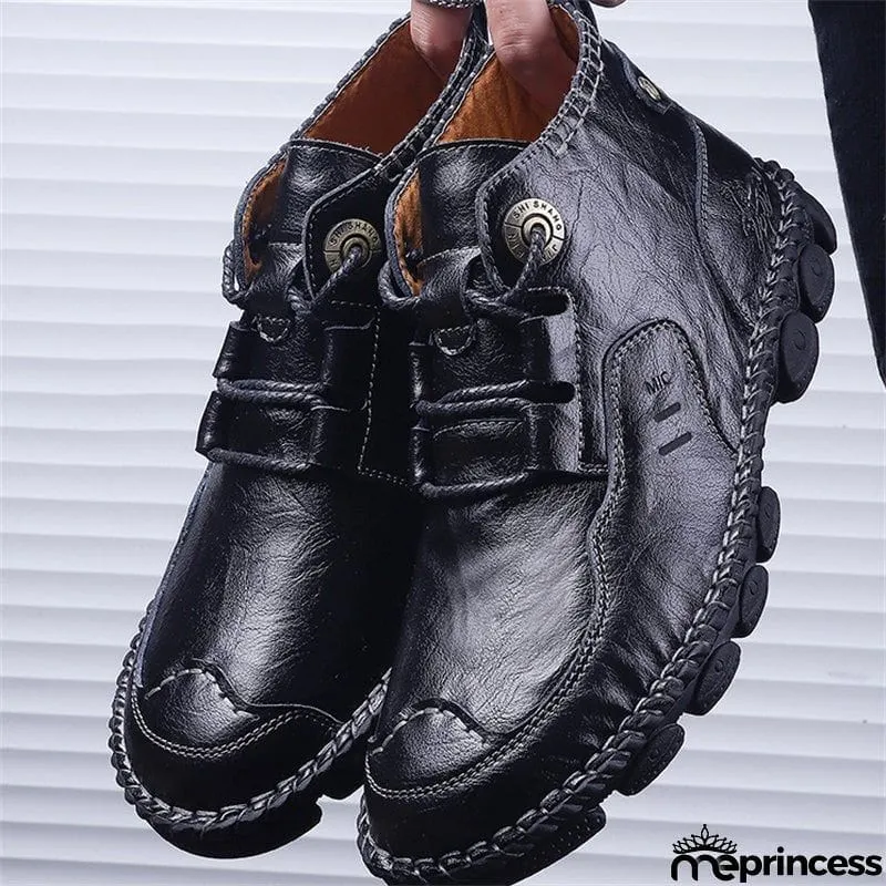 Winter Stylish Leisure Cowhide Lace Up Comfy Shoes For Men