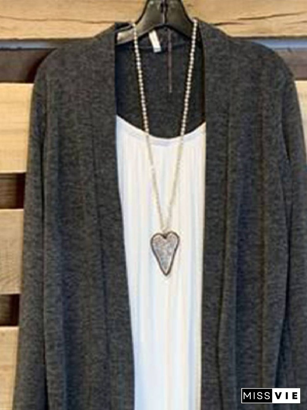 Gray Solid Pockets Long Sleeve Knit coat