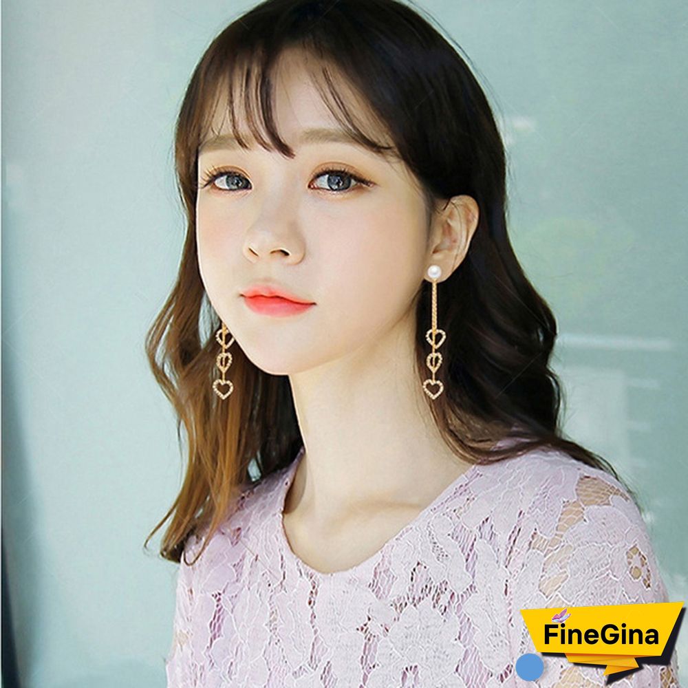 Heart Zircon Tassel Earrings, Tassel Sterling Silver Earrings, Dangle Heart Earrings, Romantic Jewelry for Woman, Woman Gift