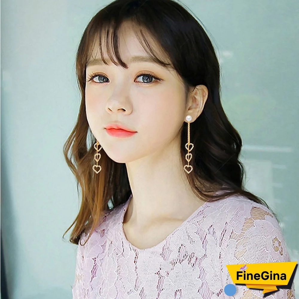 Heart Zircon Tassel Earrings, Tassel Sterling Silver Earrings, Dangle Heart Earrings, Romantic Jewelry for Woman, Woman Gift