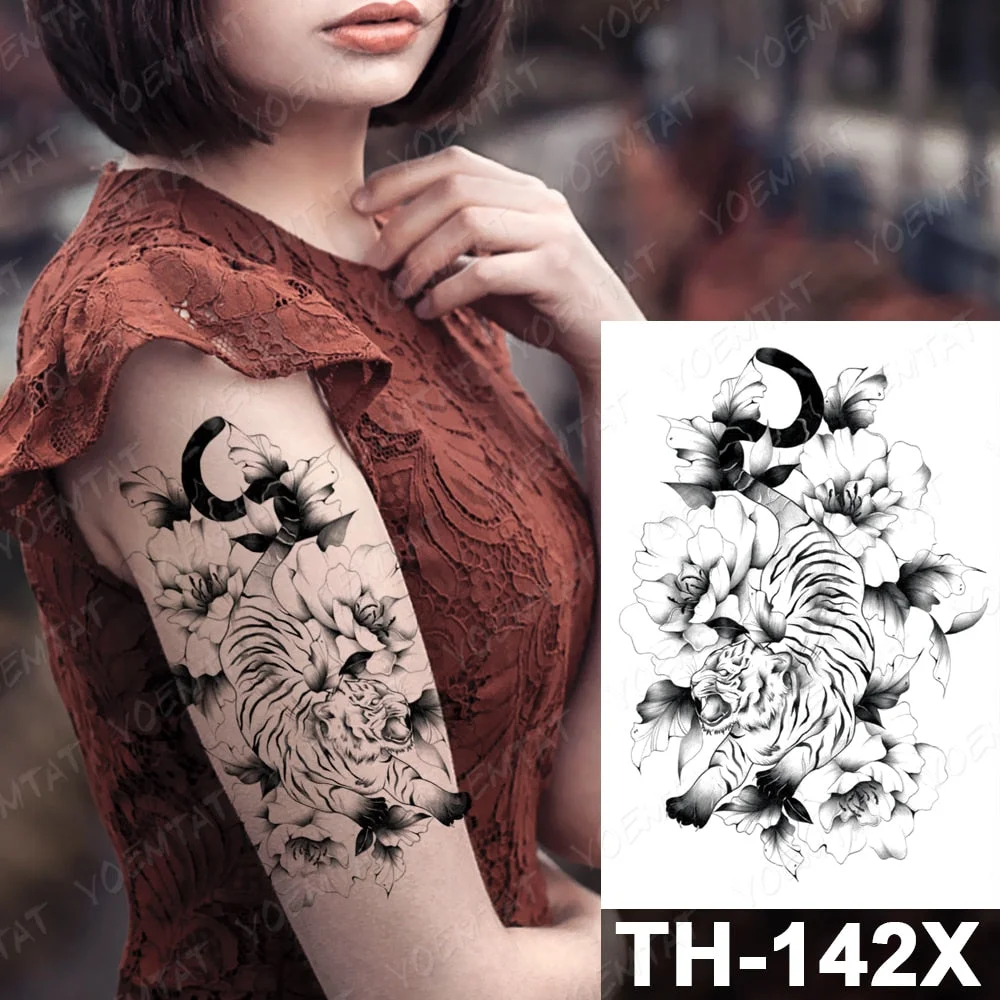 Forest Shadow Wolf Temporary Tattoo Sticker For Men Women Owl Lion Waterproof Fake Henna Tiger Animal Body Art Tatoo Decal