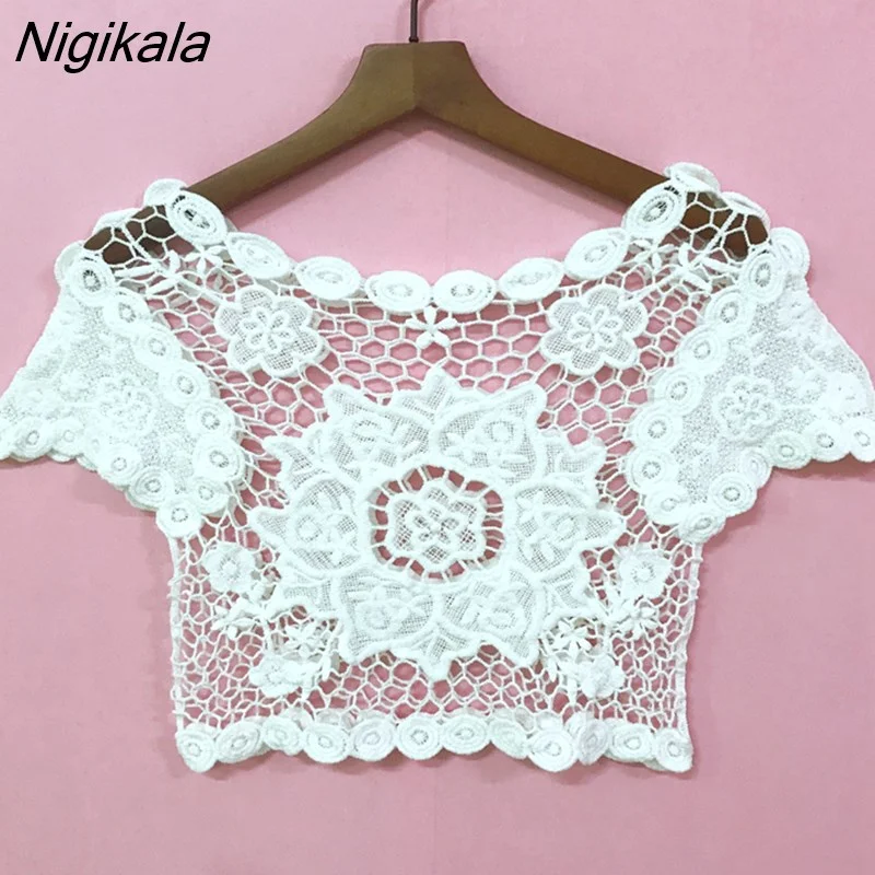 Nigikala Women Hollow Out Cropped All-match Summer Elegant Lady O-neck Short Sleeve Sun-proof Clothing Leisure Female Tops Cozy