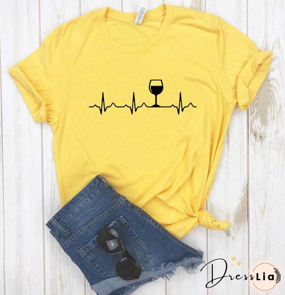 Wine Heartbeat Print T Shirt Women Short Sleeve O Neck Loose Tshirt Summer Women Causal Tee Shirt Tops Camisetas Mujer