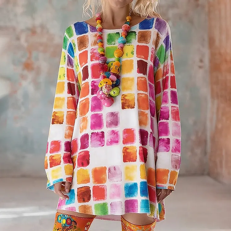 Women's Abstract Color Block Plaid Print Mini Dress