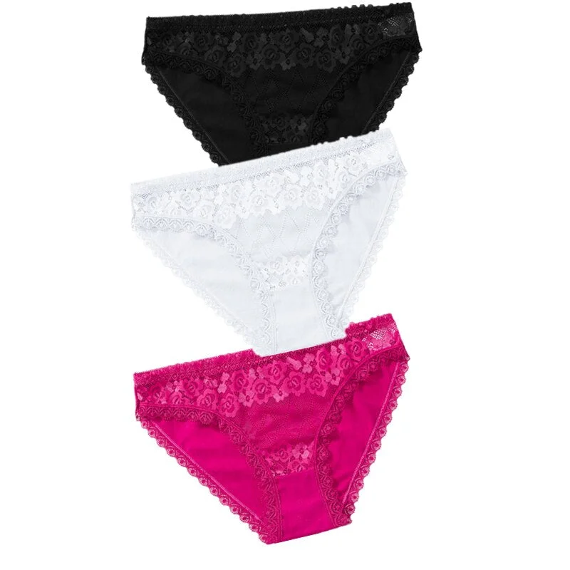 3PCS Lace Panties Women's Cotton Underwear Seamless Cute Girls Briefs Lingerie Solid Fashion Female Sexy Panties Plus Size XXL