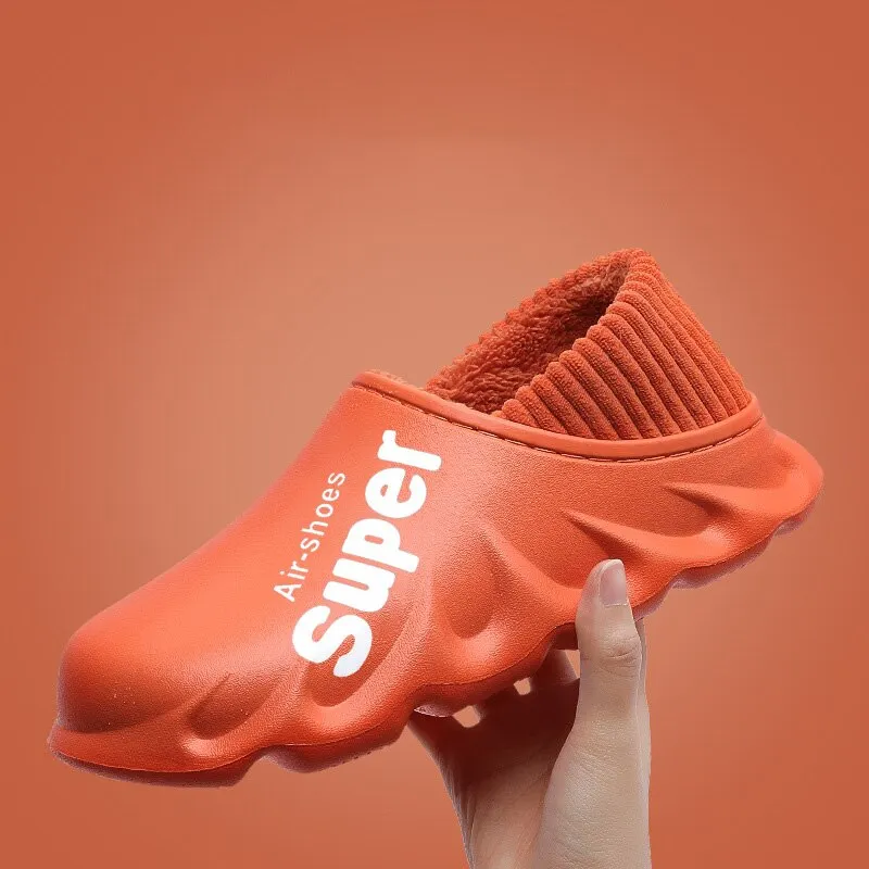 2021 Couples Winter Plush Slippers Warm Men Shoes Waterproof Autumn Women Non-Slip Cotton Indoor Cozy Home Thick Heel Slipper