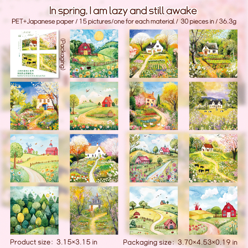 Sticker Book - Scenery of The Four Season Series Vintage Tree Landscape 
