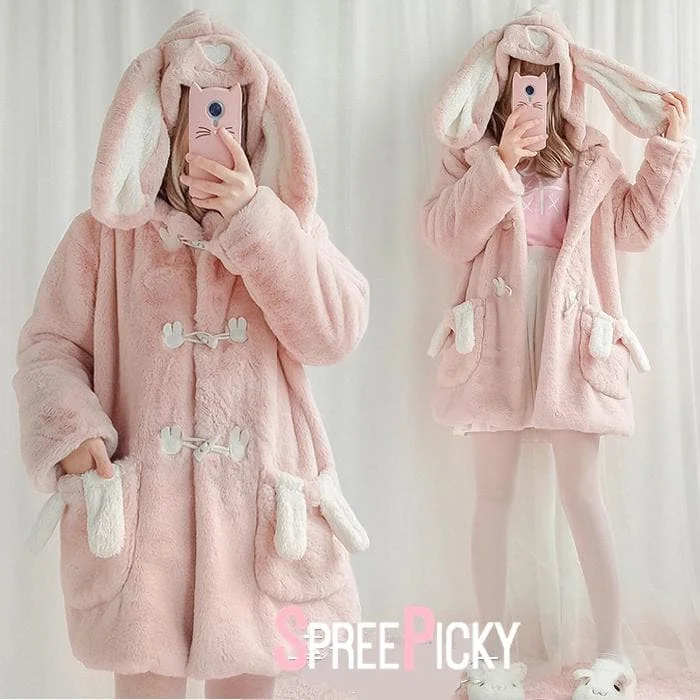 Pink Cute Fluffy Bunny Jacket Coat SP1710981