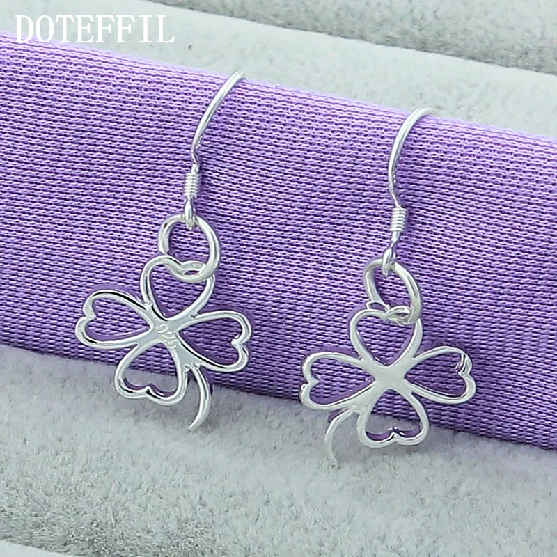 DOTEFFIL 925 Sterling Silver Four Leaf Clover Drop Earrings For Woman Jewelry