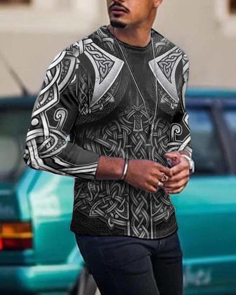Men's Casual Long Sleeved Creative  Abstract Pattern T-shirt