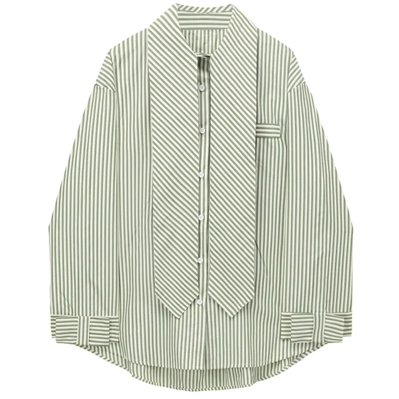 Toloer Toloer Women Green Striped Big Size Casual Blouse New Lapel Long Sleeve Loose Fit Shirt Fashion Tide Spring Autumn 2023 1DE6461 1127-0-Outfit Ideas