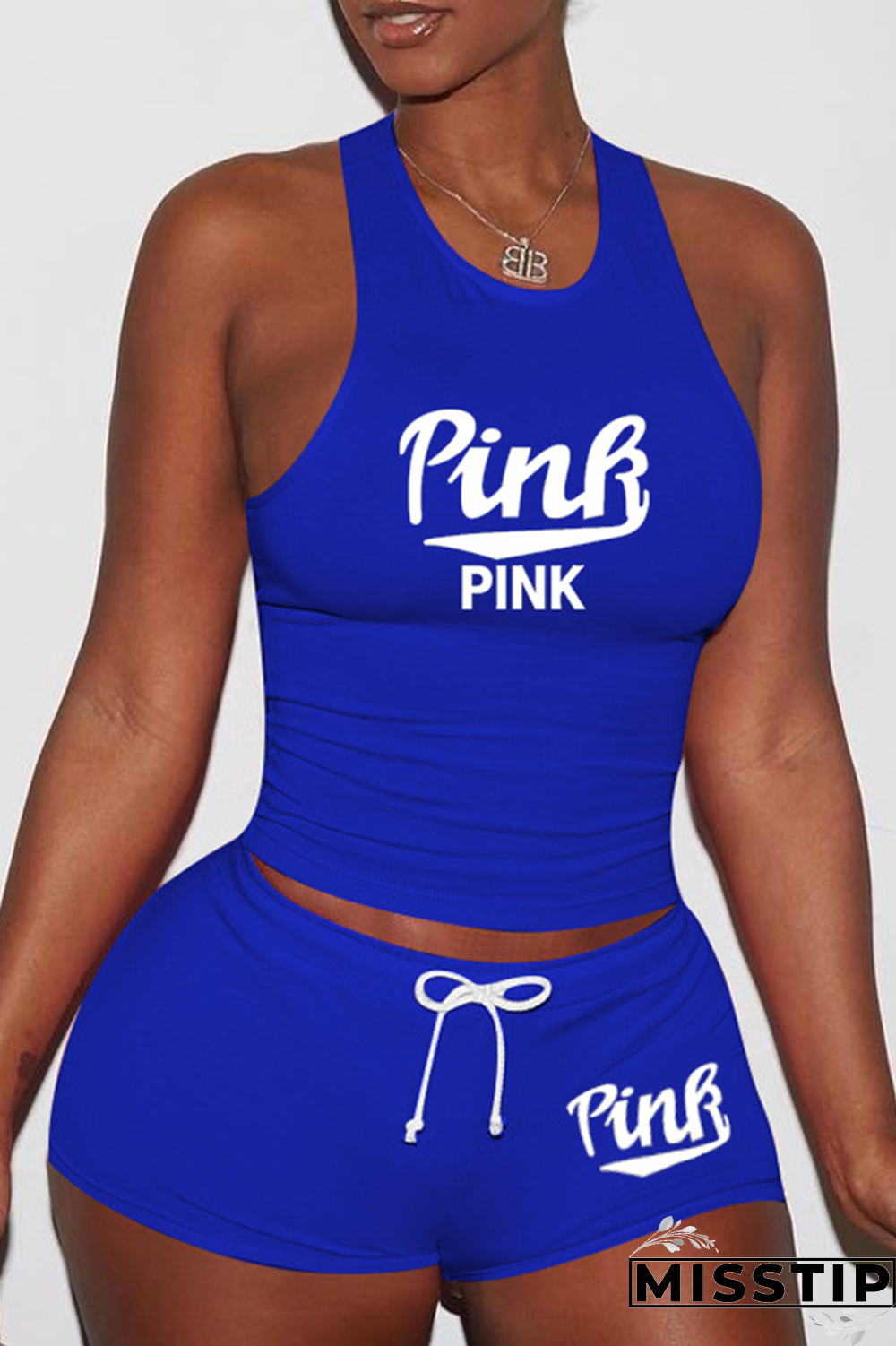 Pink Sexy Print Patchwork U Neck Sleeveless Two Pieces