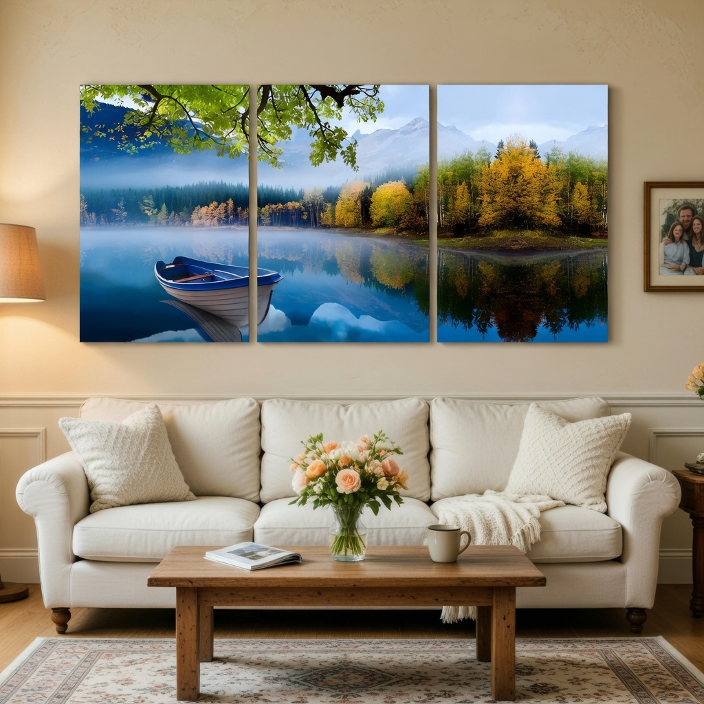 3-Piece Set Blue Sky Lake Natural Landscape Canvas Wall Art