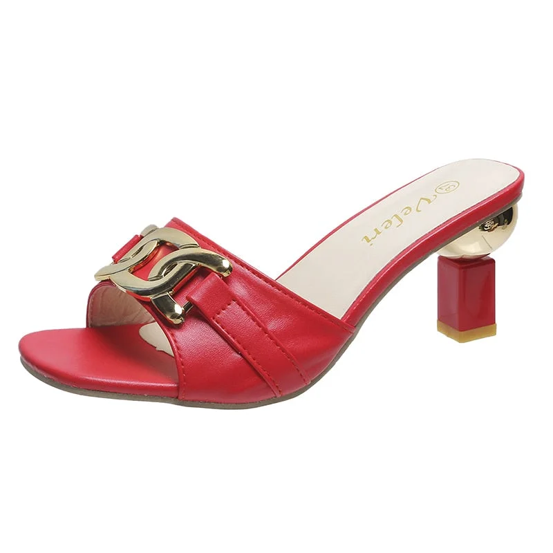 2022 Summer Women's Slippers Sandals Shoes Female Golden Metal Chain Ladies Fashion Casual Slides Mules  Indoor Zapato Mujer