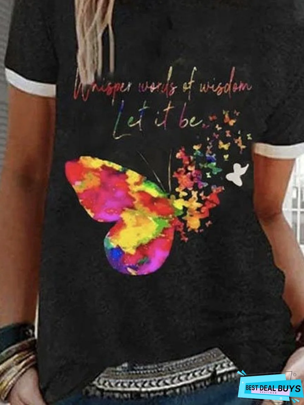 Black Round Neck Short Sleeve Casual T-shirt