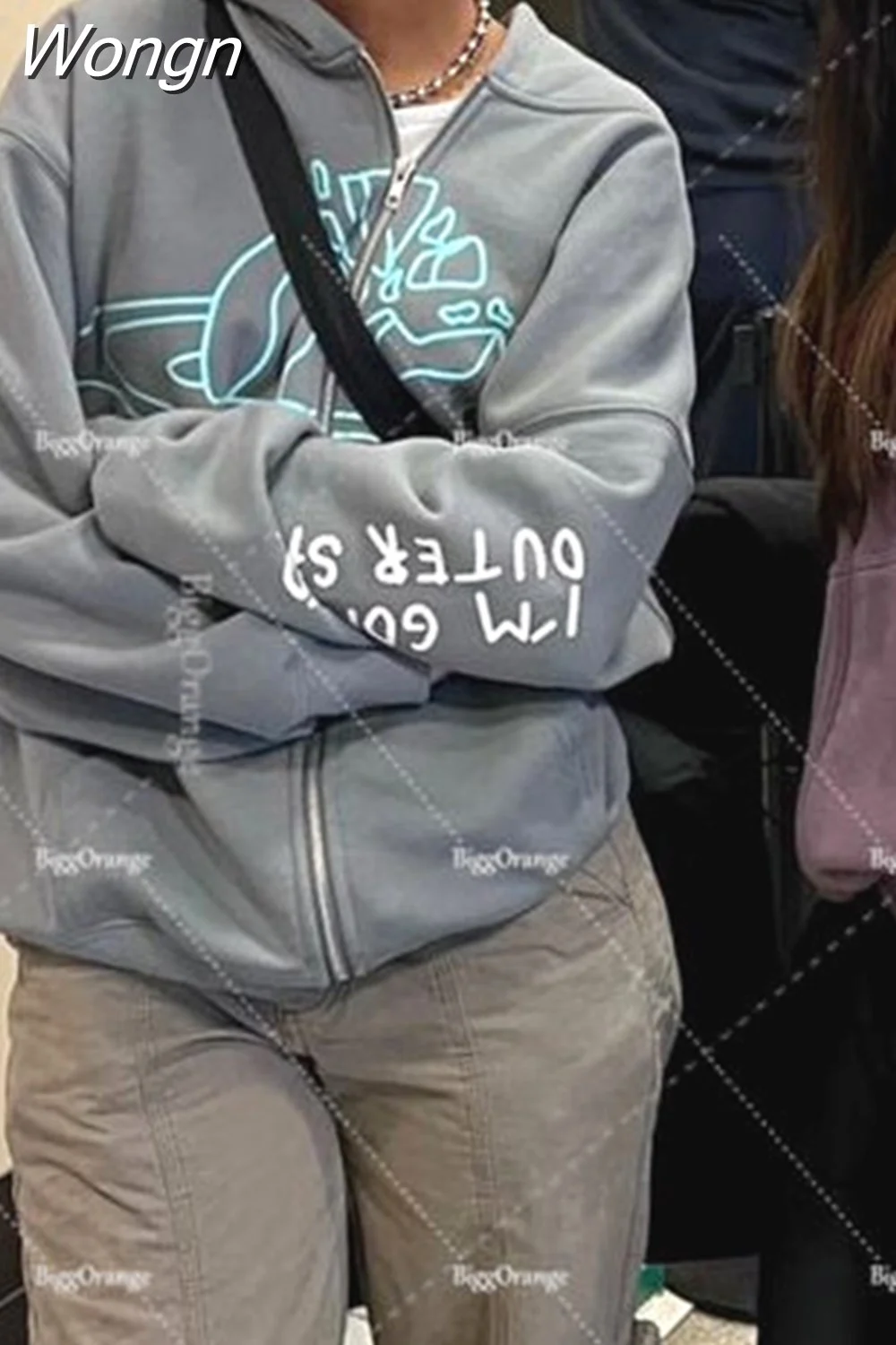 Wongn Letter Print Hoodie Zipper American Purple Streetwear Casual Clothes Hip Hop High Street Oversize Sweatshirts Loose Coat