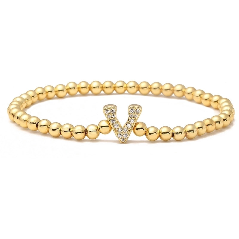 Vintage Style Minimalist Classic Style Letter Copper Zircon 18K Gold Plated Inlay Bracelets