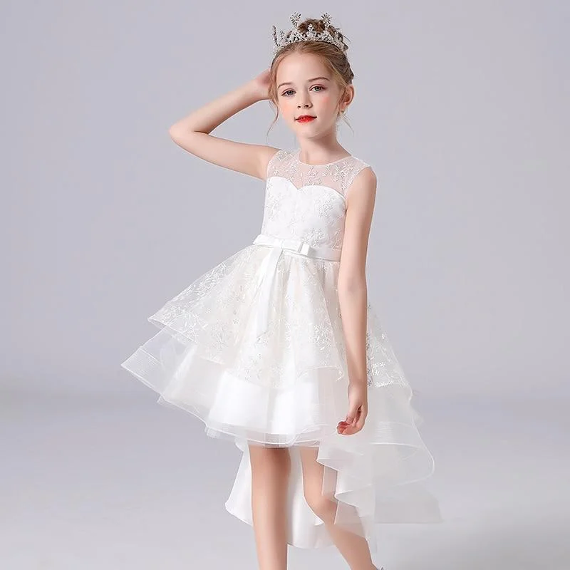 Summer Lace Embroidery Kids Dress For Girls Evening Wedding Party Tail Elegant Princess Sleeveless Children Holiday Dresses